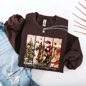 Retro Western Howdy Christmas Vintage Sweatshirt Santa Cowboy Santa Retro Sweater Western Christmas Crewneck Cowgirl Xmas Funny Christmas