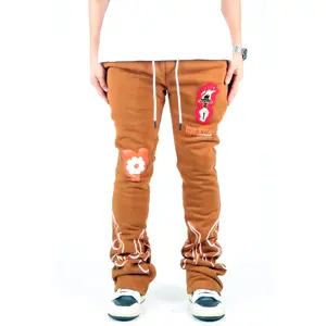 BRUNETTE Heavy weight brushed graphic skinny flare stacked pants