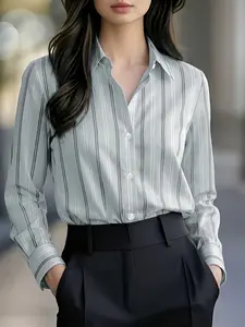 Women's striped shirt, elegant long-sleeved top, office style spring/summer/autumn clothing