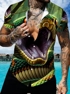 3D Snake Skin Printed Short Sleeve Shirt for Men, Cool Personalized Loose Casual Outerwear, Animal Print Shirt