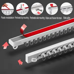 Versatile Curtain Rail Kit, Easy Installation, Double Fixed 4-In-1 Design, Self-Adhesive & Perforated, Ideal for Bathrooms, Windows, Rvs, Cabinets