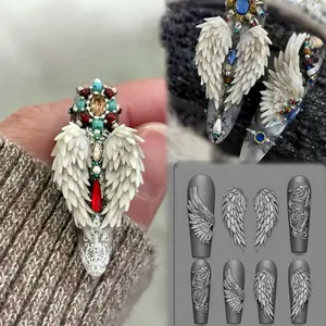 New 3D stereoscopic high-transparency nail carving tool, premium angel wing embossed nail decoration silicone mold, Nail Art Tool