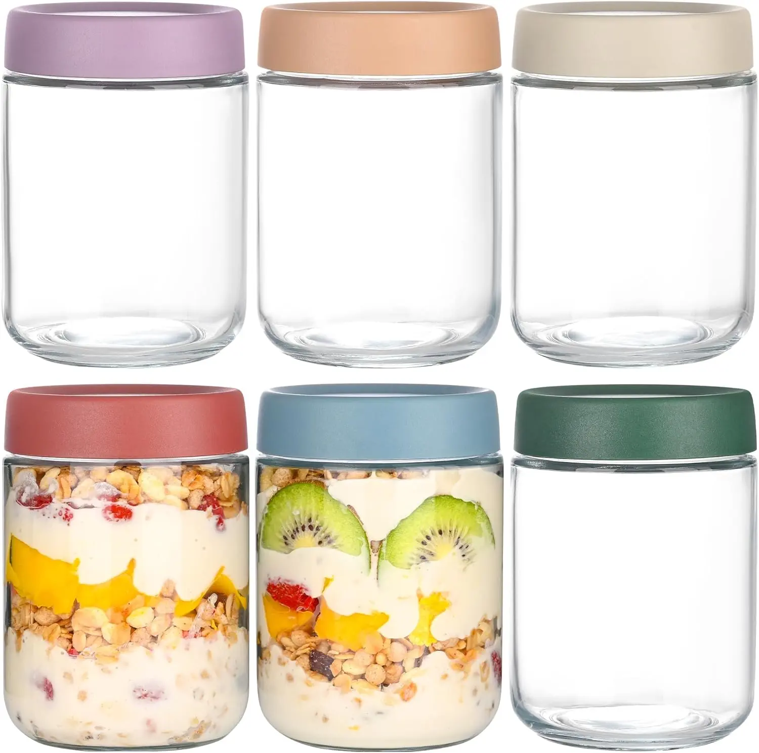 6-Pack 16 oz Airtight Leak-Proof Lid Glass Mason Jar Canister Set, Non-Plastic Kitchen Preserving Containers for Healthy Meal Prep, Meal Prep Ideas, Maintains Freshness, Lunch at Work