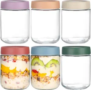 16 oz Airtight Lid Glass Overnight Oats Jars 6-Pack Kitchen Set, Ideal for Oats, Yogurt, Chia Pudding (Kitchen Preserving Containers for Snack Storage)