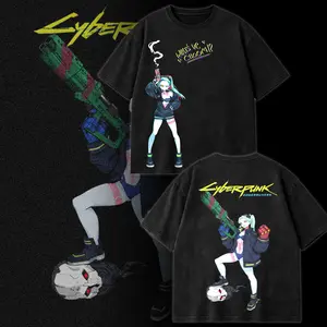 Retro Rebecca Cyberpunk Edgerunners Neoncore Vintage Graphic Tee Acid Washed Oversize T-Shirt Lightweight Cotton Unisex Streetwear Vintage Anime Top Edgerunner Style Limited Edition Gift Futuristic Manga Apparel Casual Urban Fashion Black Graphic Shirt