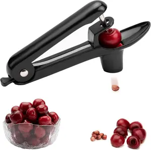 Cherry Pitter - Ordekcity Stainless Steel Cherries Corer Pitter Tool with Hand-held Push Design, Save Time & Space for Making Cherry Jam with Lock Design(Black)