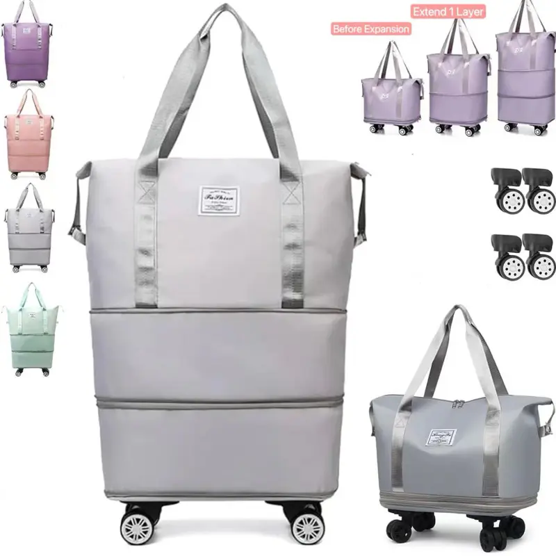 Expandable Foldable Rolling Duffle Bag with Wheels | Large Travel Carry On Bag | Lightweight Weekender Luggage for Trips & Vacations