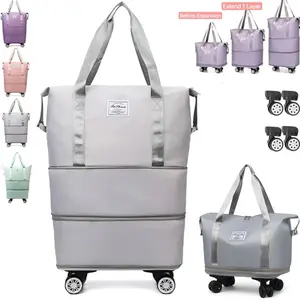 Expandable Foldable Rolling Duffle Bag with Wheels | Large Travel Carry On Bag | Lightweight Weekender Luggage for Trips & Vacations