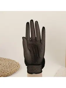 1pc Lace Gloves Wedding Dress Gloves Women's Christmas Show Dancing Host Mesh Stretch Bow