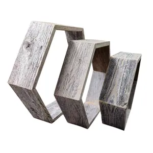 Rustic Reclaimed Wood Hexagon Shelves | Honeycomb Shelves - Set of 3 Box Decor