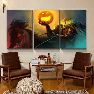 3-Piece Vintage Pumpkin Print Wall Art Posters, Pine Wood Framed Artwork, Home Decoration Supplies for Room Decor