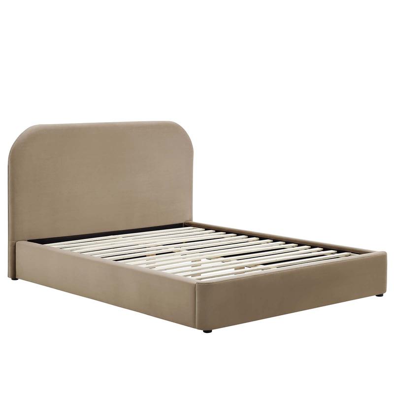 Modway Keynote Performance Velvet Curved King Platform Bed in Taupe