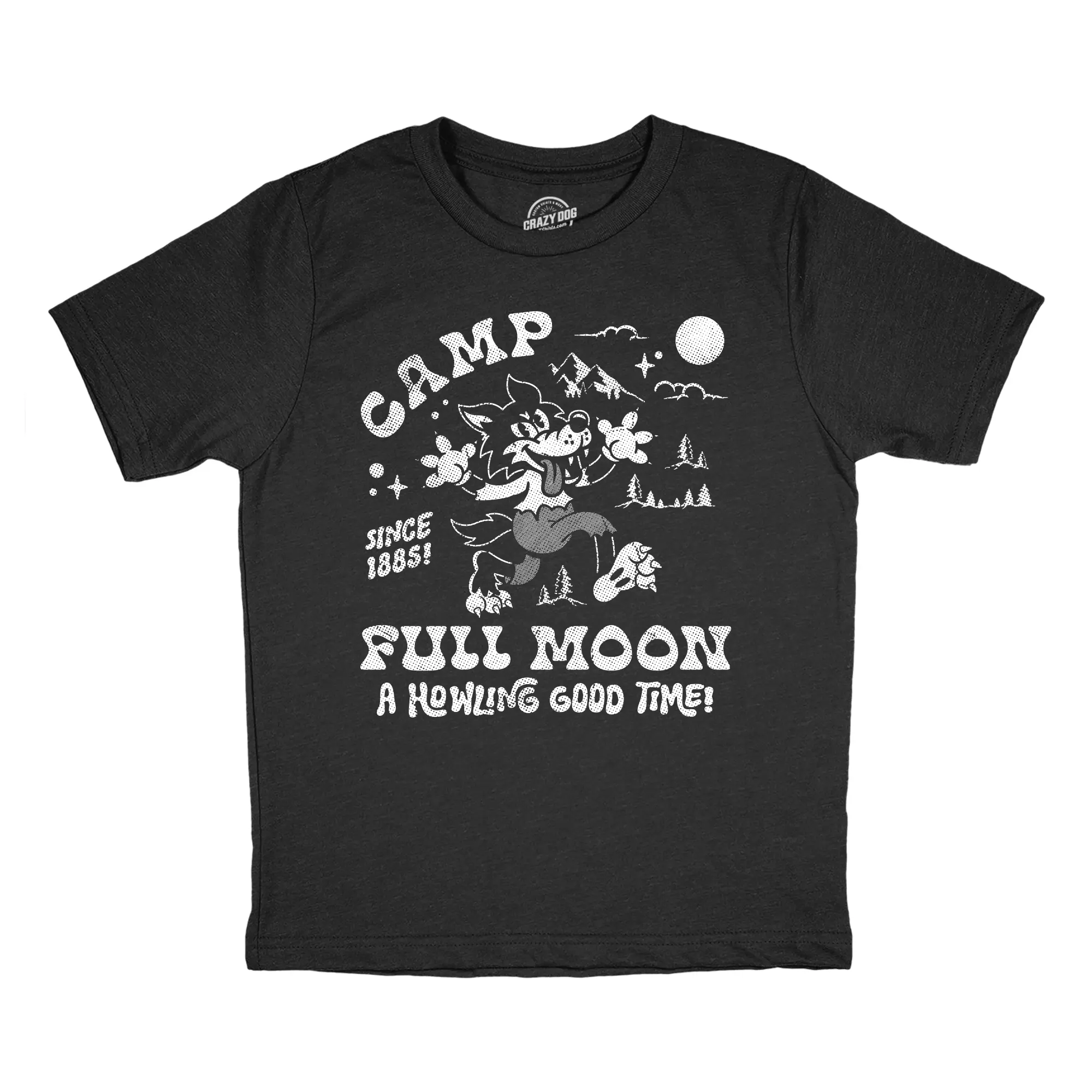 Youth Funny T Shirts Camp Full Moon Sarcastic Halloween Graphic Novelty Tee For Kids Funny T Shirts Halloween Tops for Kid Funny Camping Short Sleeve Novelty Tees for Kids Black -