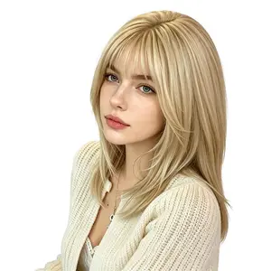 Lotfon Women's non adhesive synthetic wig, Platinum Blonde medium to long hair style, adjustable head circumference, comfortable fit, lightweight and breathable, ready to wear and go, easily achieve a cool look