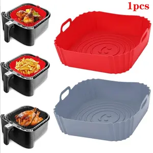Reusable Air Fryer Liner, 1 Count Silicone Air Fryer Baking Tray with Handle, Baking Tray for Pizza & Chicken, Kitchen Accessories