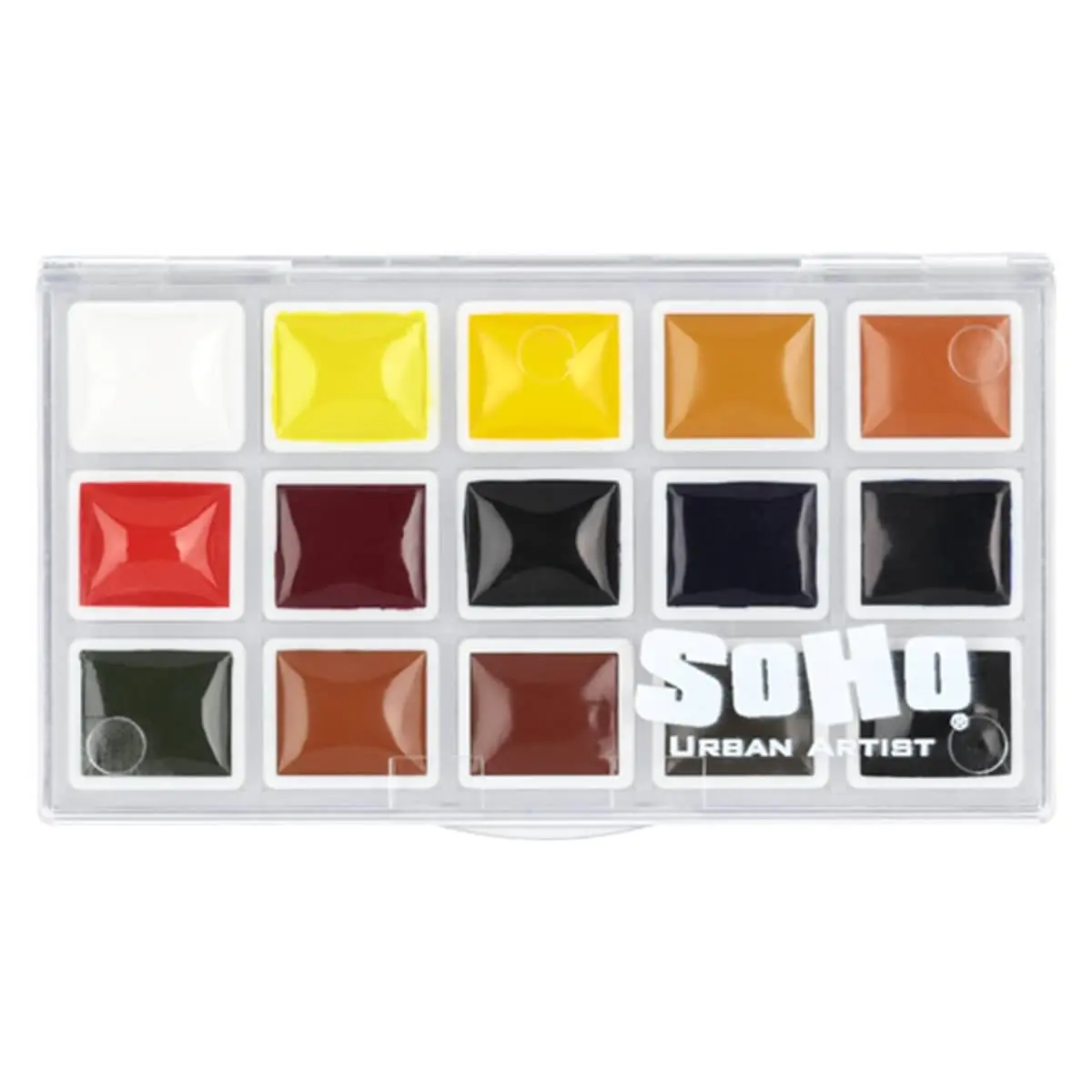 Soho Urban Artist Non-Traditional Watercolor Paints Portable Kit - 15 Semi-Moist Whole Pans, Compact Design, Reactive Lift & Luminous Colorful Art Supplies, Professional Paint Supplies for Artists