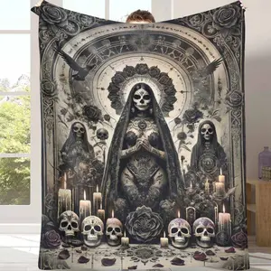 Gothic Roses and Candles Flannel Blanket， Dark Art Sacred Symbol Print Design， Soft Warm Cozy Texture for Bedroom Decor， Living Room Sofa Throw， Meditation Space， Halloween Gift， Romantic Home Accent