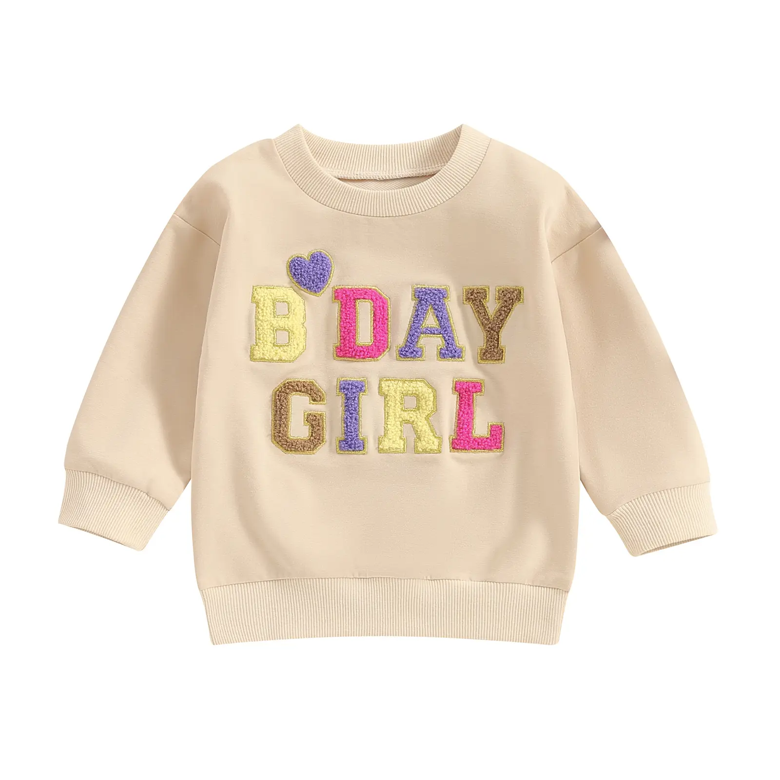 Toddler Baby Girl Birthday Outfit Fuzzy Letter Embroidery Long Sleeve Pullover Sweatshirt T-Shirt Tops Birthday Shirt