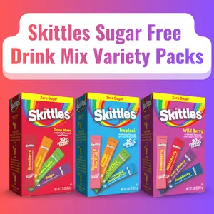 Skittles Zero Sugar Singles To Go Drink Mix 20ct Variety Packs Featuring Original, Tropical, or Wild Berry Flavors