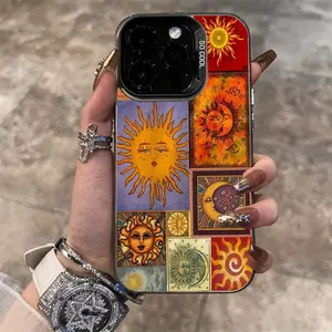 Retro Sun Grid Pattern Suitable for TPU Case for iPhone 16 Pro Max, iPhone 15 Pro Max/14/16 Plus/13 Pro/12/11/X/XR/XS Max Business Anti-Drop Colorful Silvery, PC Protective Cover High Aesthetic Cellphone Protection