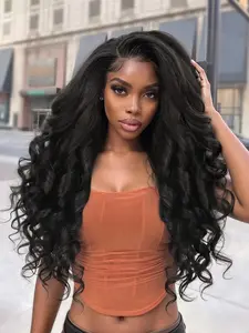 Yaki Curly V-Part Wig, 26-Inch Synthetic Fiber Half-Wig, Glue-Free U-Part Wig, Outward-Curling Waves, Natural, for Women