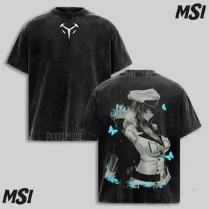 Esdeath Anime General Merch | Military Uniform Acid Washed Oversized Tee, Hoodie, Tank Top & SweatShirt Blue Butterfly Villainess Bootleg Style, Heavyweight Fandom Apparel.