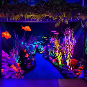 1pc Neon Fish & Coral Tapestry - Glow in UV Light, Large Fluorescent Wall Hanging with Vibrant Colors & Underwater Scene, Soft Polyester Fabric for Bedroom, Living Room, Home Office Decor, Party & Festival Accent, Bedroom Wall Decor |     Fantasy Underwat