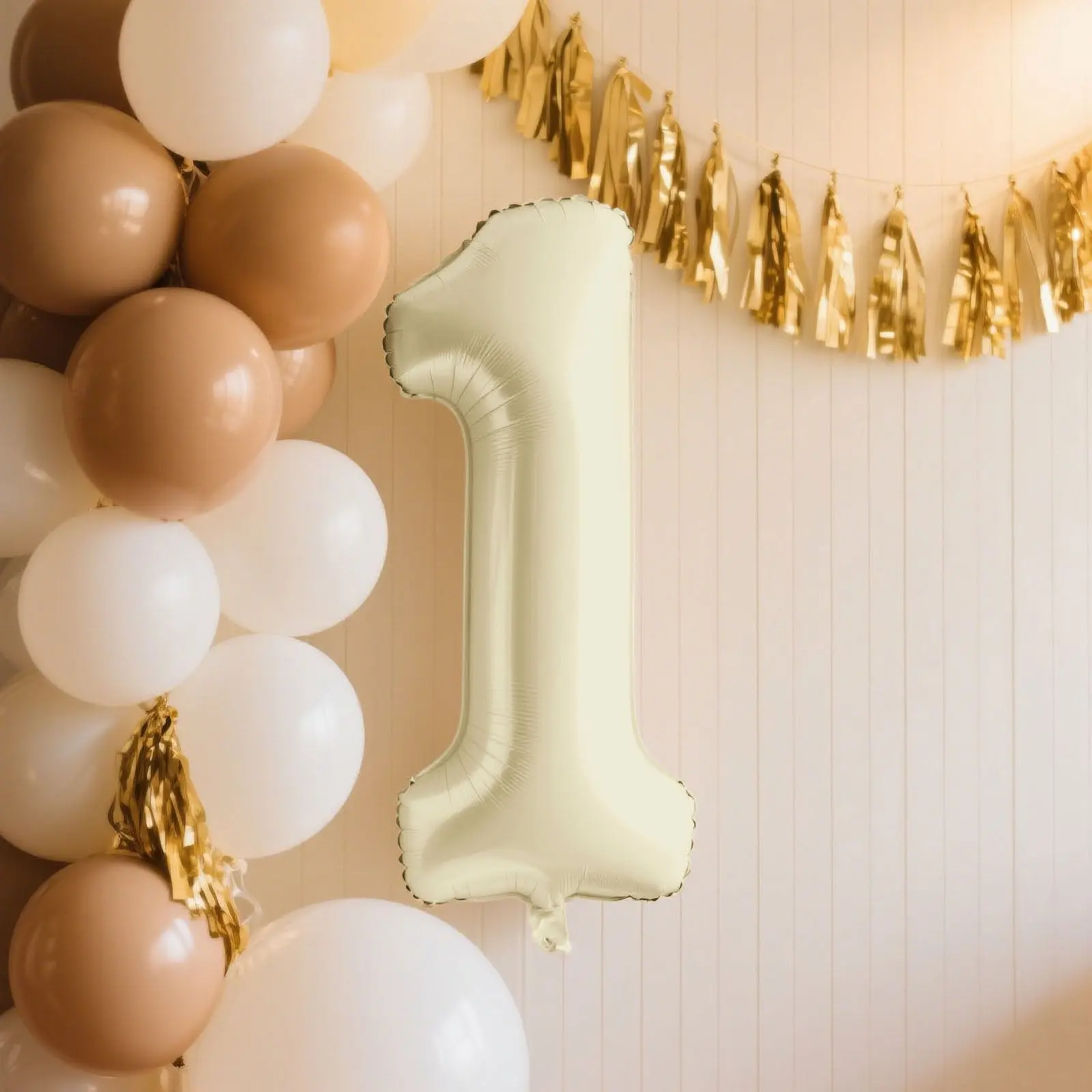 Matte Cream Number Balloons 0-9 – 35" Large Mylar Foil Balloons, Air or Helium Fill