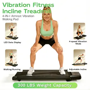 【2026 Fresh Appearance】TKW 4-in-1 Foldable Treadmill with Vibration Function & Armrests, Portable Quiet Walking Pad for Home & Office, LED Display for Walking & Jogging