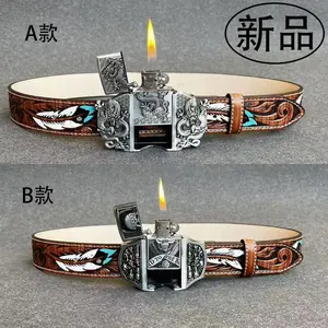 Retro Kerosene Lighter Buckle Belt - Vintage Embossed Leather Waistband for Men, Hip-Hop Streetwear Accessory, Punk Style Youth Fashion Belt for Students & Trendsetters