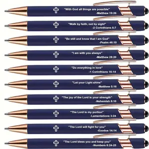10 Pack Inspirational Bible Verse Writing Pens, 2-In-1 Handwriting Pens, Smooth Writing, Adjustable Ink, Metal Structure, Church Gifts