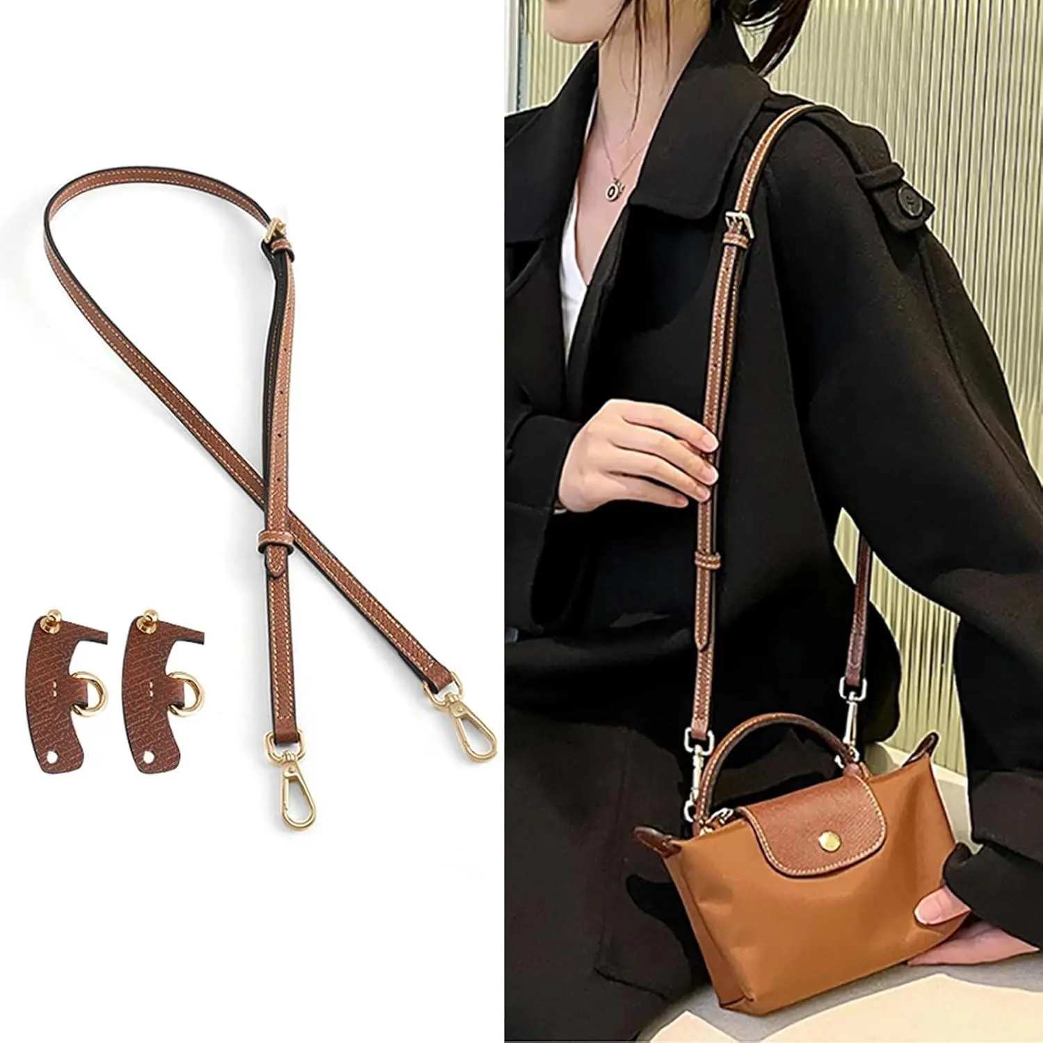 Jiesinlov Leather Bag Shoulder Strap Replacement Kit, Adjustable Crossbody Conversion Kit with Shoulder Strap Handle for Mini Pouch Jiesinlov Leather Bag Shoulder Strap Replacement Kit, Adjustable Crossbody Conversion Kit with Shoulder Strap Handle for Mini Pouch