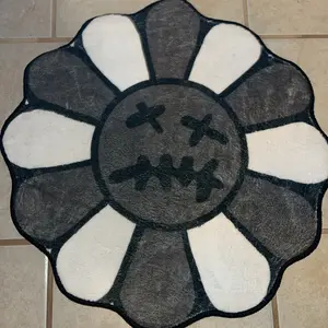 Round Floral Smiley Face Carpet, Gothic Halloween Decor Rug, Fashion Creative Flower Pattern Mat, Floral Shaped Rug, Bedroom Living Room Decoration Gift