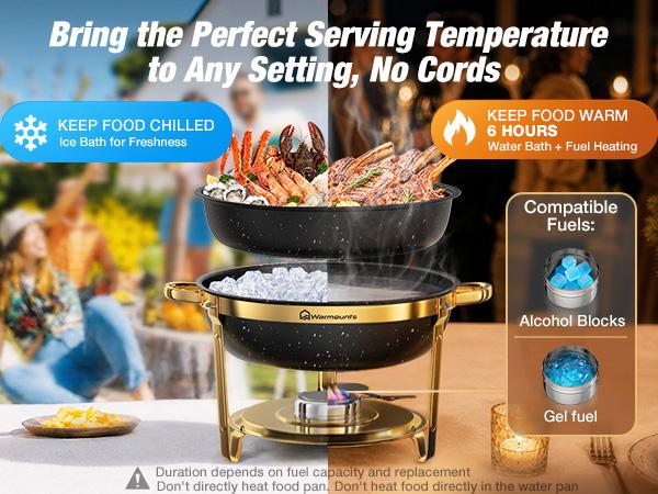 WARMOUNTS 9QT Gold Round Chafing Dishes Display Set - Maifanite-Coated Stainless Steel Food Warmers with Glass Lid Holder, Rolled-Edge Design, Stackable Storage for Catering Events, Maifanite Coat, Round Shape WARMOUNTS 9QT Gold Round Chafing Dishes Display Set - Maifanite-Coated Stainless Steel Food Warmers with Glass Lid Holder, Rolled-Edge Design, Stackable Storage for Catering Events, Maifanite Coat, Round Shape