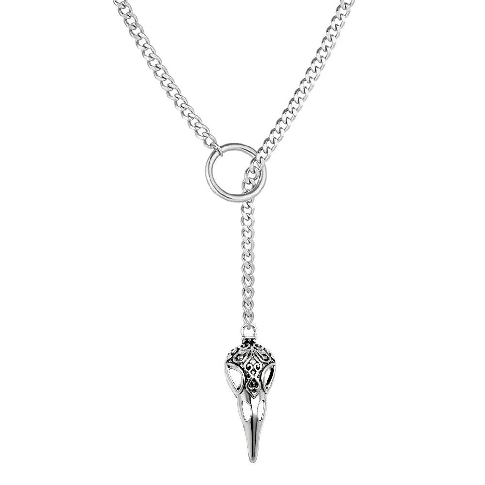 YZMOXNL Raven O Ring Slip Chain Necklace Gothic Heart O Ring Necklace Punk Stainless Steel Cuba Necklace Adjustable Lariat Y Shaped Necklace Mystery Raven Jewelry Gift for Women