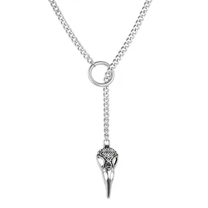 YZMOXNL Raven O Ring Slip Chain Necklace Gothic Heart O Ring Necklace Punk Stainless Steel Cuba Necklace Adjustable Lariat Y Shaped Necklace Mystery Raven Jewelry Gift for Women