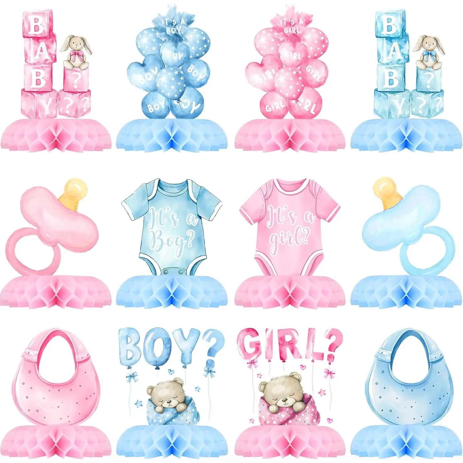 Blocks Gender Reveal Table Centerpieces Set - 12-Count Blue Shower Decorations for Boy/Girl Parties, Gender Reveal Supplies for He/She Theme, Festive Party Gifts, Baby Blocks