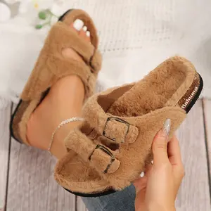 Women's Fluff Slippers Arch Support Ladies Fashion Open Toe Faux Sliders Womens House Slipper Women's Fluff Slippers Arch Support Ladies Fashion Open Toe Faux Sliders Womens House Slipper
