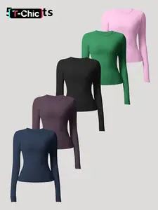 Long Sleeve Seamless Yoga Fitness Pilates Running Ski Innerwear Sport Long Sleeve Top, Athletic Yoga Tops, Women's Plain Sports Shirt for All Seasons