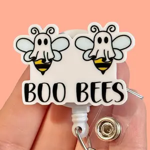 Glitter My Badge Halloween ghost boo bees badge reel for nurse and hospital workers. Badge clip Badge pull - Retractable swivel clip with a 360 rotation. Great gift for coworker.
