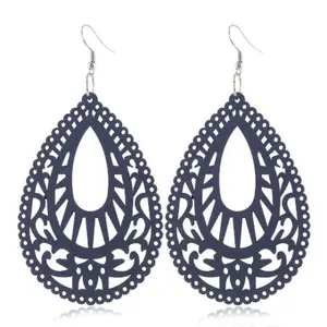 Wooden Big Teardrop Earrings •Big Dangle Boho Earrings