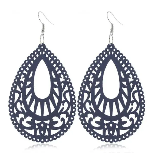 Wooden Big Teardrop Earrings •Big Dangle Boho Earrings