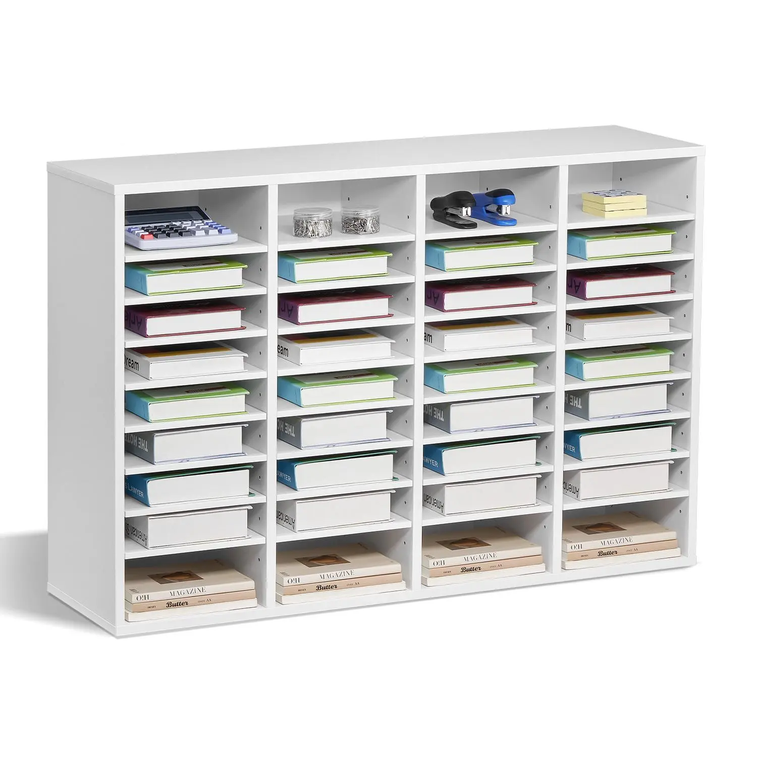 【DealsForYouDays】VEVOR 36-Compartment Wooden Literature Organizer with Adjustable MDF ShelvesDesk Organizer TidyFile TrayPaper & Stationery StorageDesk Setup Accessories for Office Home (White), Desk Organizer Tidy, Paper Organizers