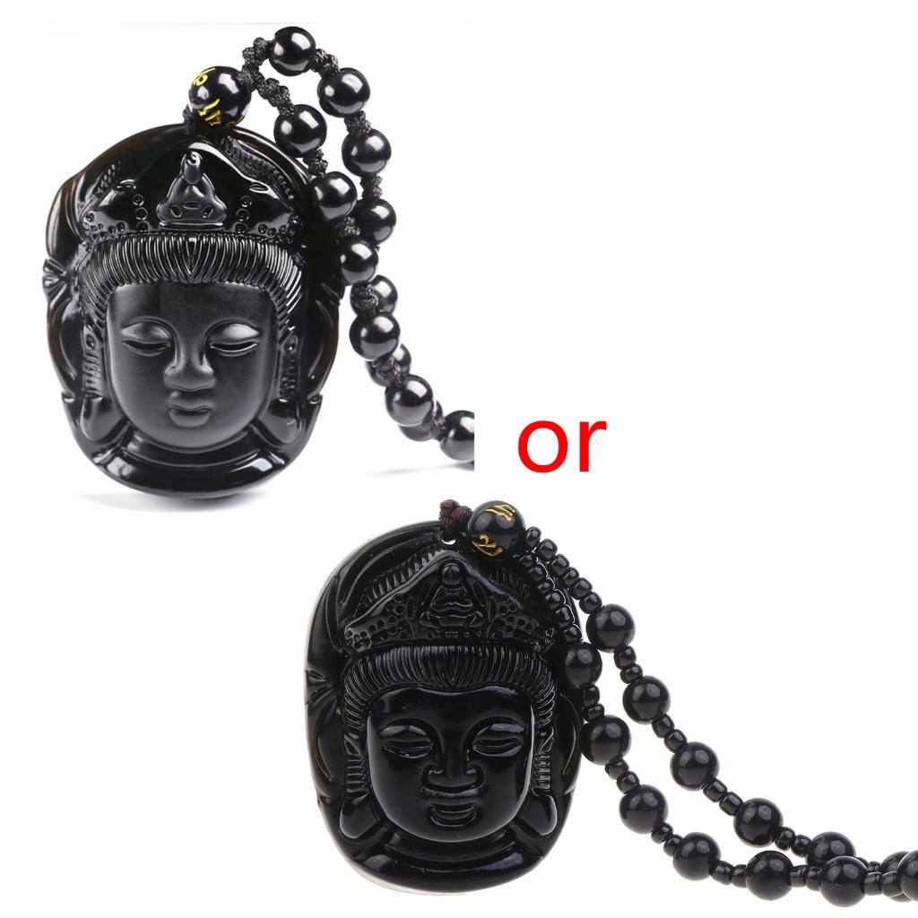 Natural Obsidian Buddha for Head Amitabha Pendant Necklace Xmas