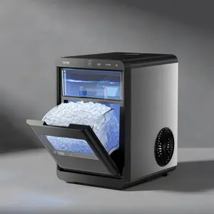 [Favorite Choice] Ice Maker Countertop, 44lbs per Day Chewable Pebble Nugget Ice Machine with Touch Screen for Home, Kitchen, Office, Stainless Steel, Black