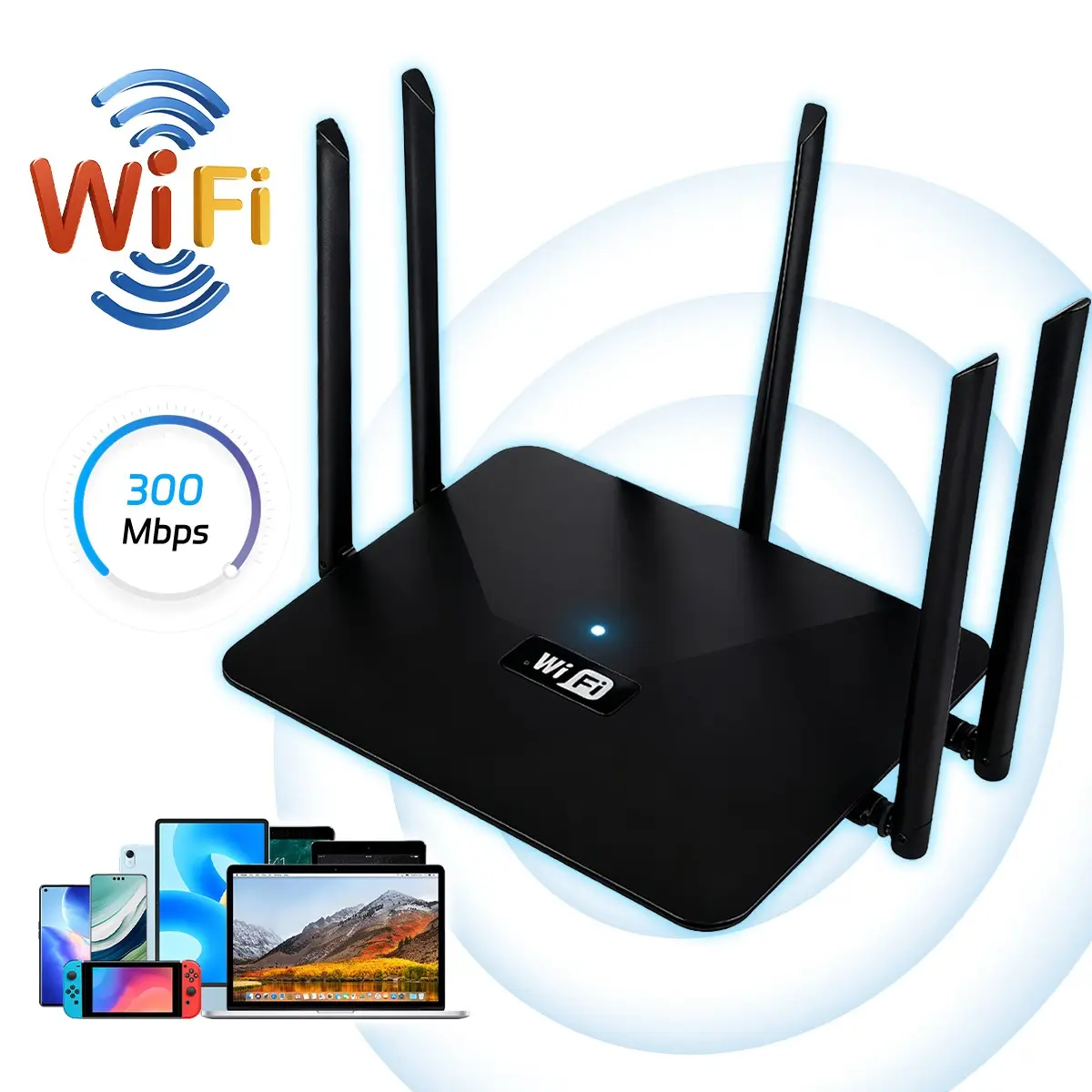 Home WiFi Router, WiFi Hotspot Router, 5 Antenna Design 300mbps High ...