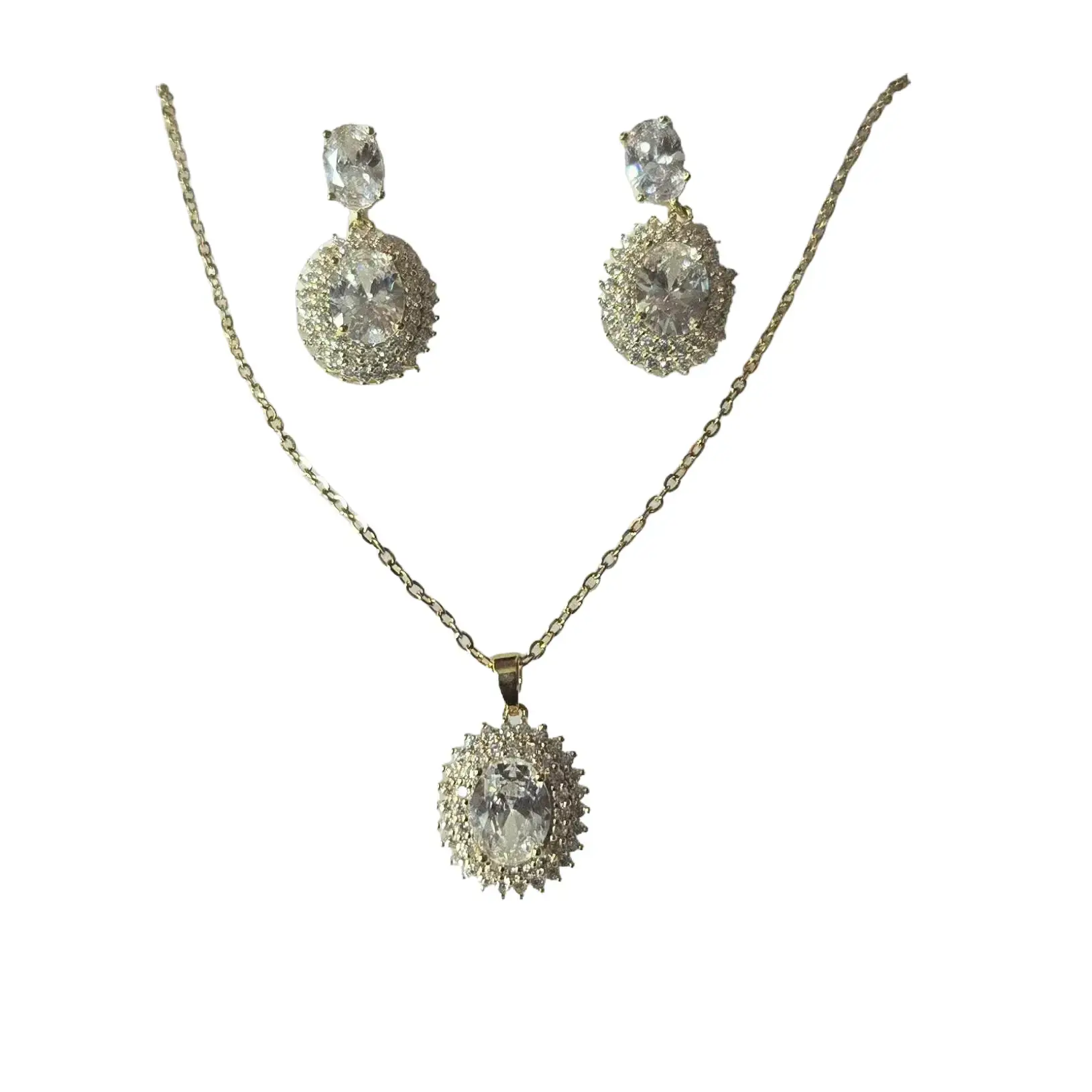 14K Gold Plated S925 Post Oval Jewelry Set