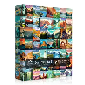 National Parks Jigsaw Puzzle for Adults 1000 Pieces, Travel Poster Landscape Puzzle Including Zion Yellowstone Yosemite, Nature Jigsaw Puzzles Scenery Mountain Scene