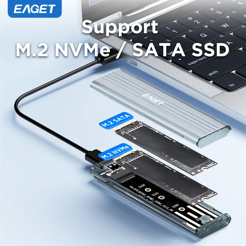 EAGET M.2 NVME SATA SSD Enclosure USB 3.2 Gen2, 5/10Gbps Solid