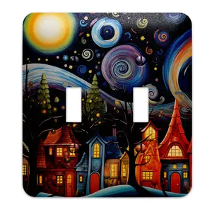 Whimsical Folk Art Colorful Village Light Switch Cover - Metal SwitchPlate, Multiple Sizes - #5286
